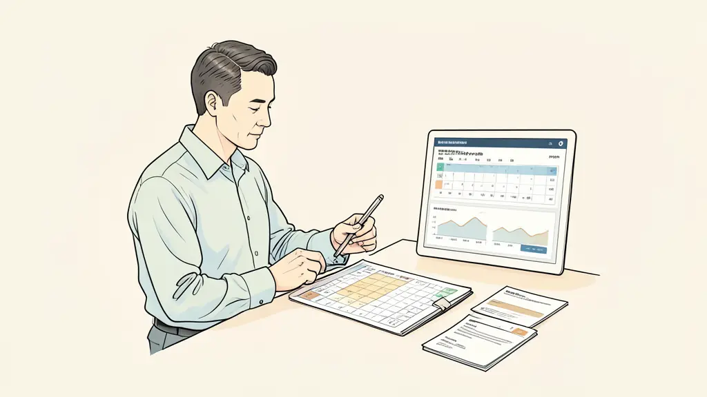 Editorial photograph of a trader checking an economic calendar and weekend position rules, identity documents prepared beside a withdrawal dashboard, no text or logo